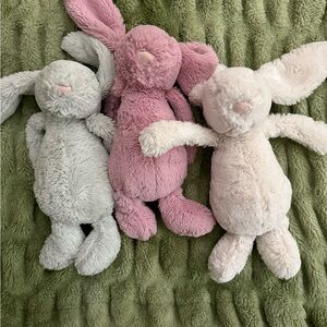 Jellycat bashful Plush Bunny Trio in Pink, mint, and Cream